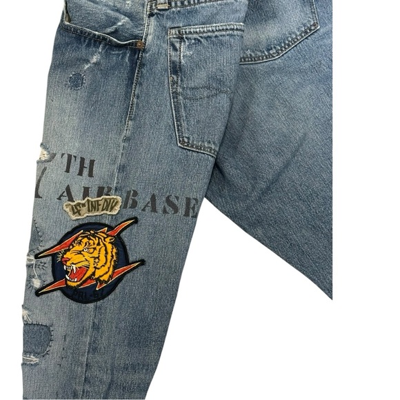 Polo Ralph Lauren Varick Slim Straight Jeans Military Patches Distressed 38 x 32 - Picture 11 of 16